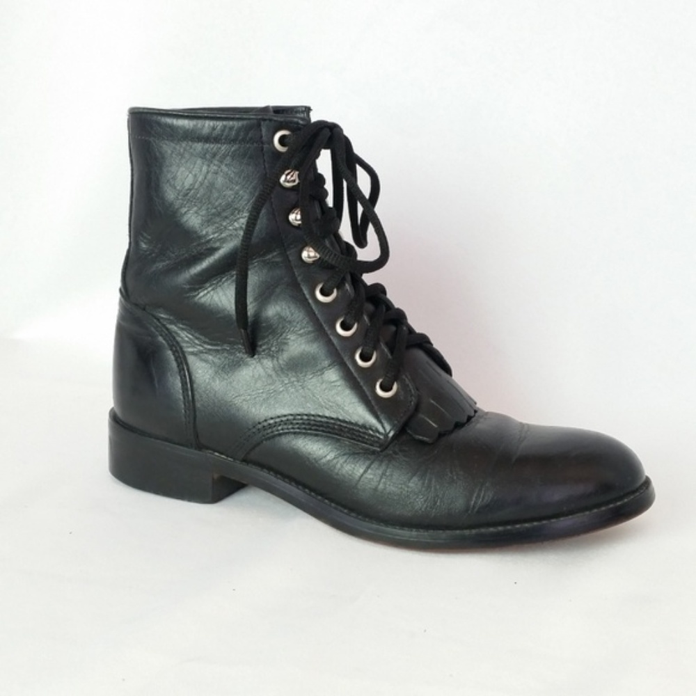 Justin 4.5/US 6.5D Black Leather Kiltie Roper Boot
